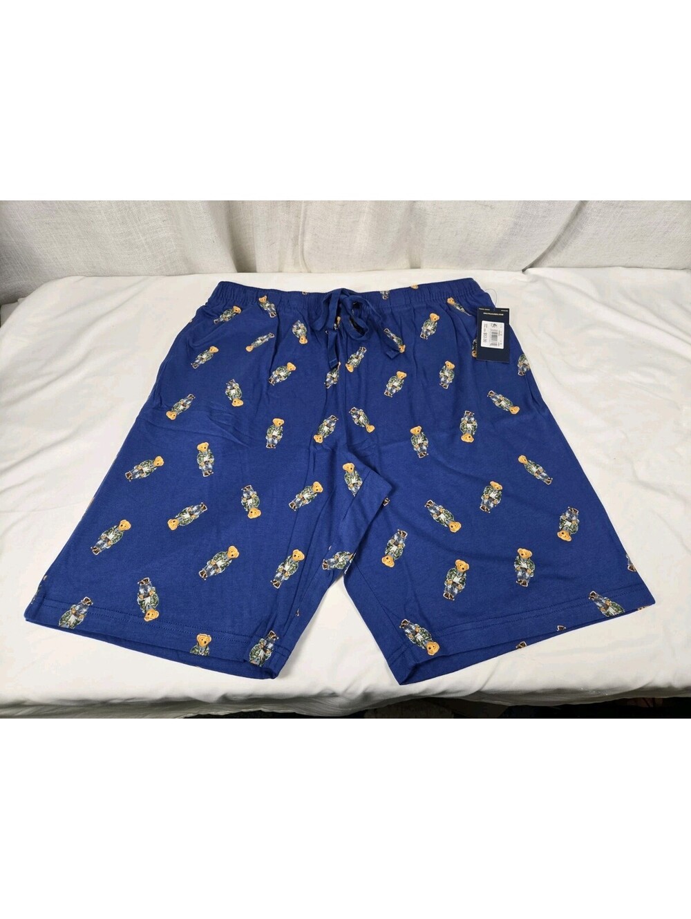 New Polo Ralph Lauren Blue Polo Bear Logo Jersey Sleep Lounge Shorts Men’s Large